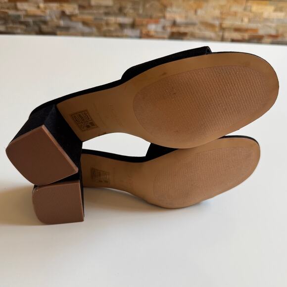 J. Crew Black Suede Slides Block Heels BH858 Size 9 EUC Open Toe Preppy Slip On - Picture 5 of 10